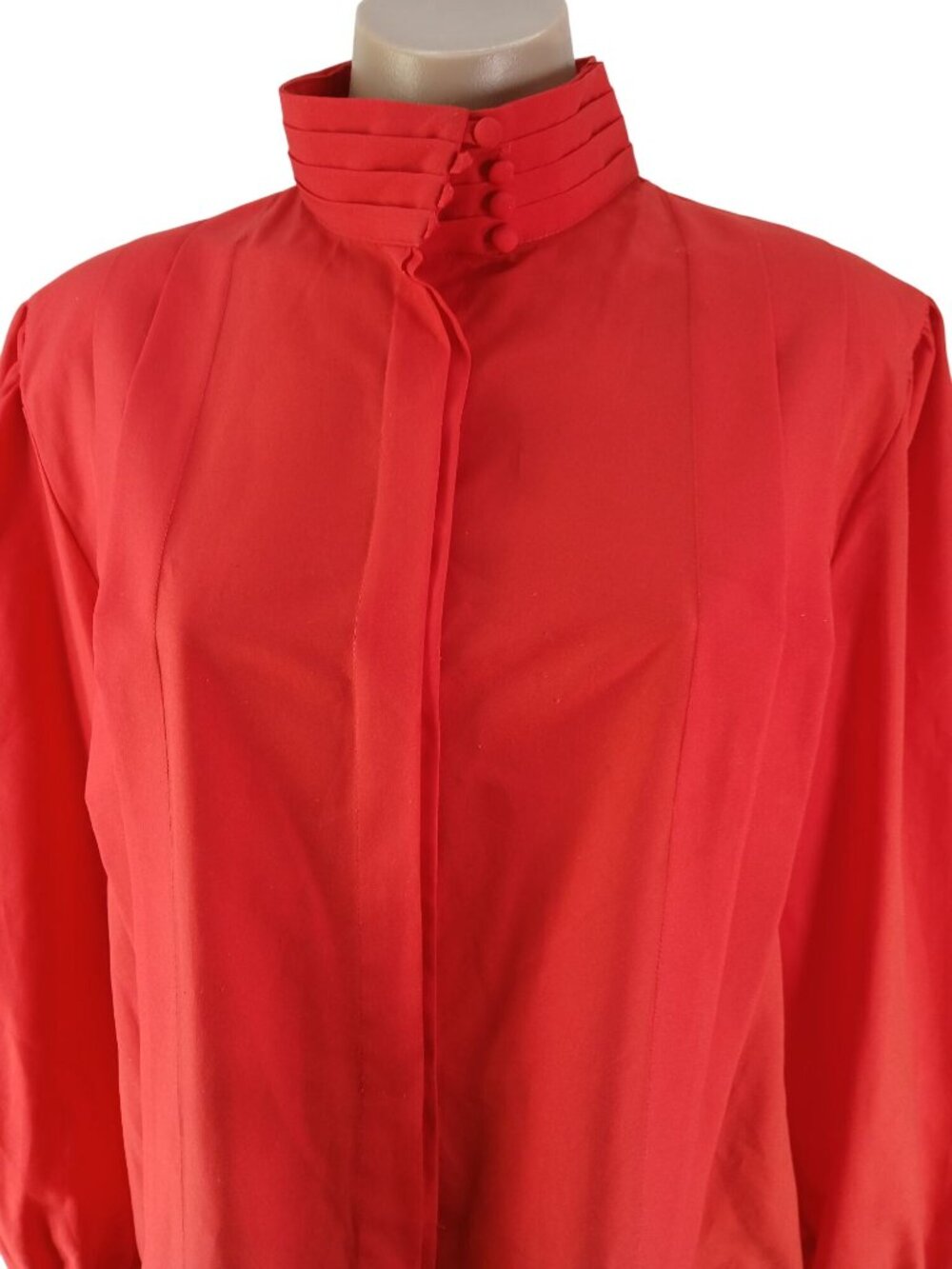 Vintage Adaptations Red Button Up Blouse Size 18 Pleated High Neck Long Sleeves